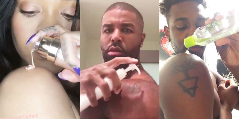Hombres musculosos parodiando el nuevo producto de Rihanna
