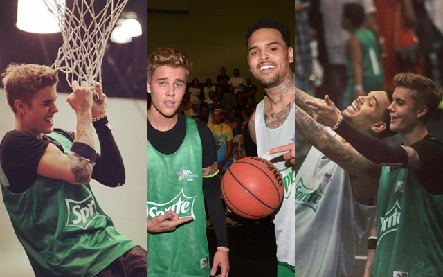 Justin Bieber y Chris Brown juntos en un partido de baloncesto con otros famosos