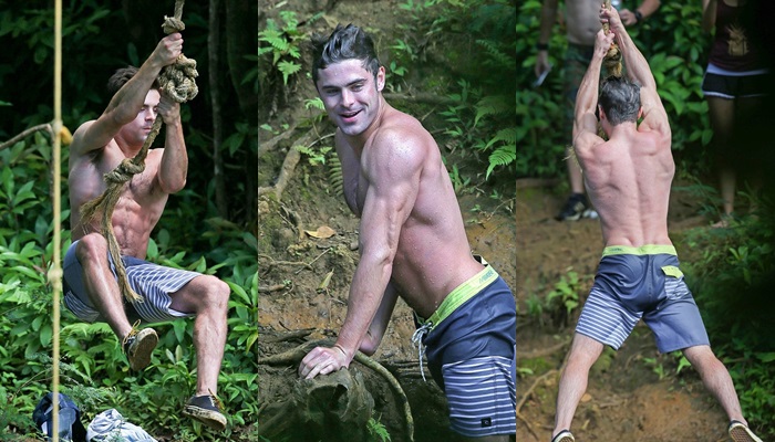 Zac Efron, sin camiseta, en la grabación de su nueva película