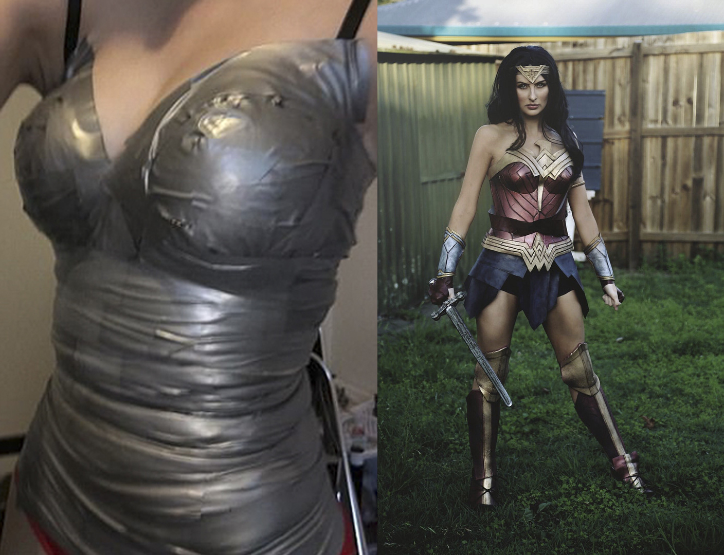 Se convirtió en Wonder Woman con cinta de embalar y una esterilla de yoga