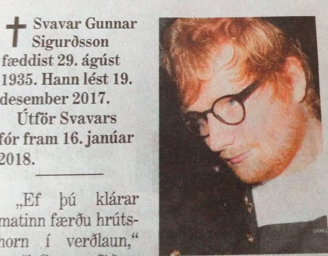 La muerte de Ed Sheeran, publicada en un periódico La muerte de Ed Sheeran, publicada en un periódico