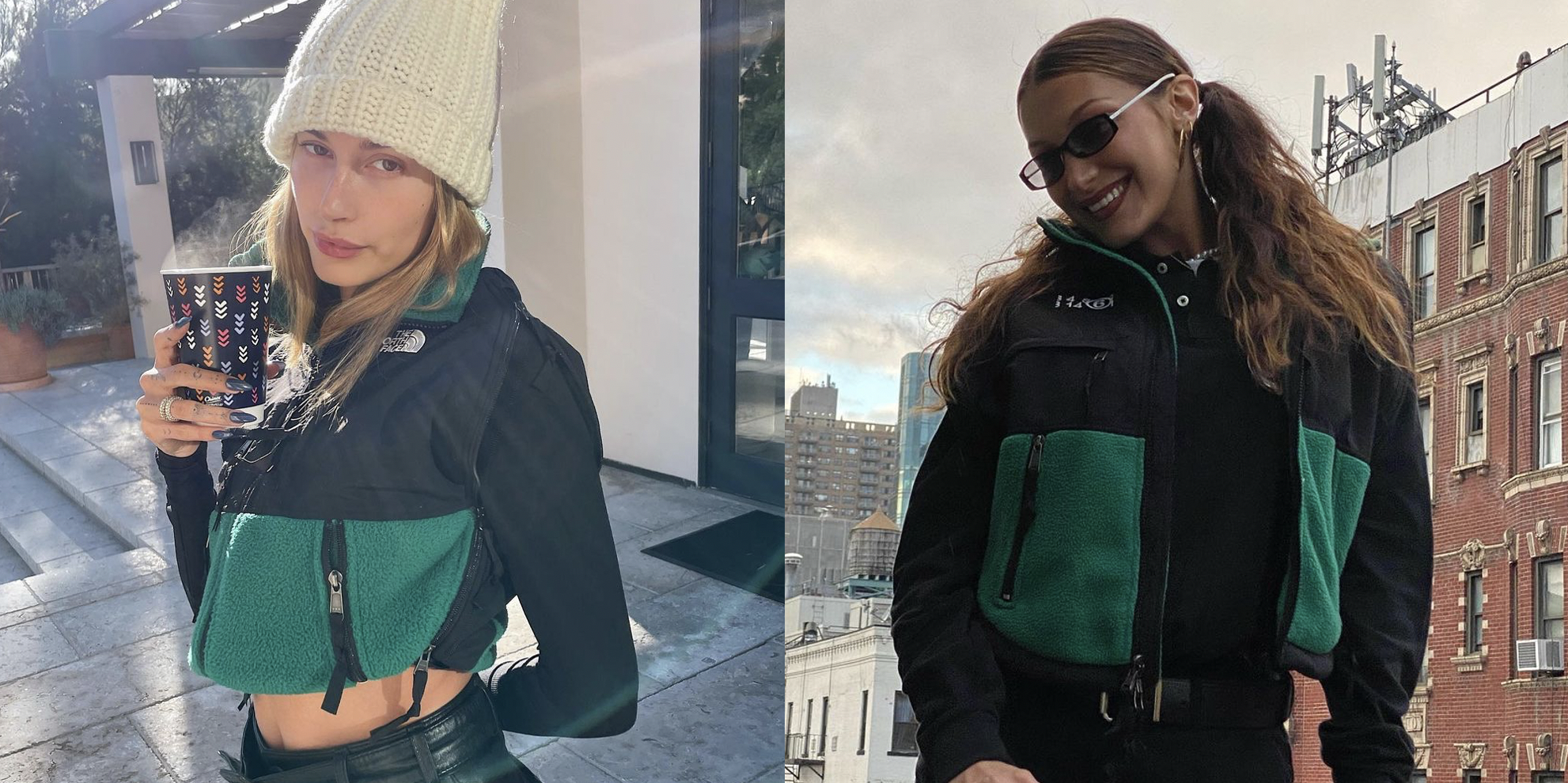 Hailey Baldwin y Bella Hadid llevan chalecos de la cara norte a juego