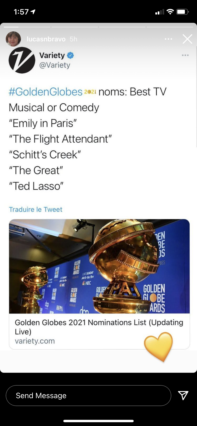 El reparto de "Emily in Paris" tuvo las reacciones más tiernas a sus nominaciones a los Globos de Oro