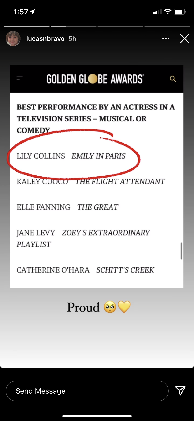 El reparto de "Emily in Paris" tuvo las reacciones más tiernas a sus nominaciones a los Globos de Oro