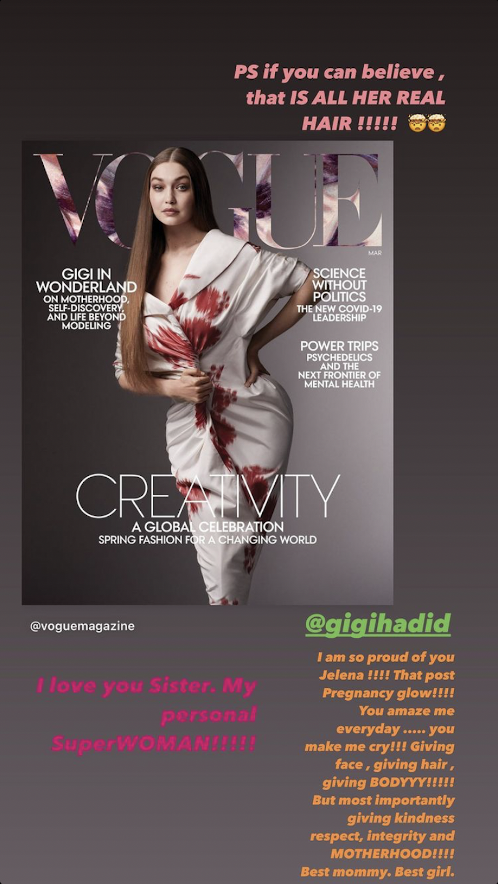 Gigi Hadid presume de pelo real hasta la cintura en su primera portada de una revista desde que dio a luz