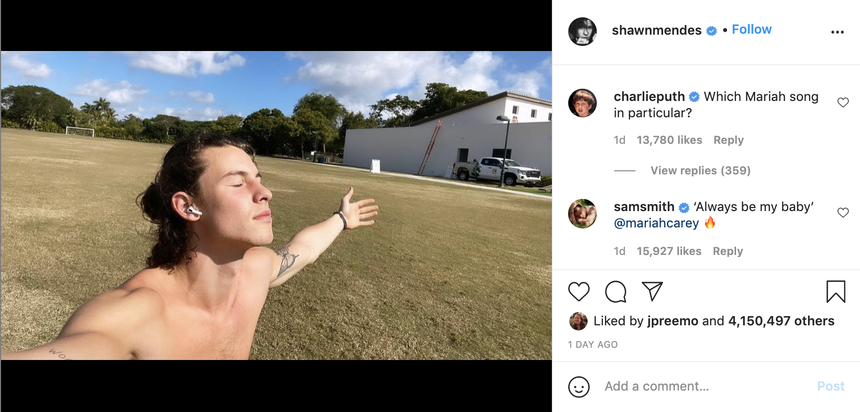 Mariah Carey acaba de recrear el icónico post de Shawn Mendes en Instagram sobre ella