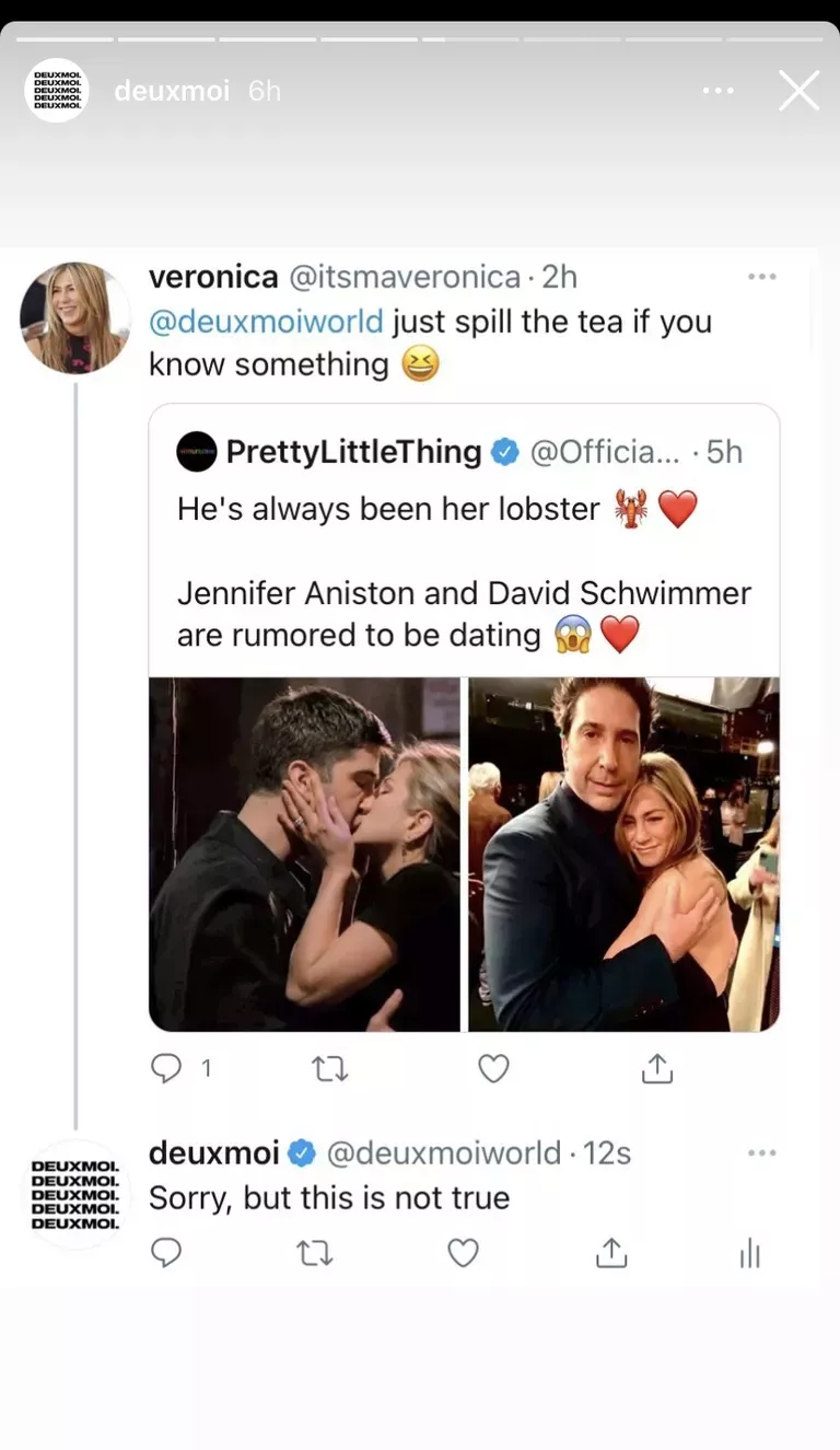 Un nuevo informe afirma que Jennifer Aniston y David Schwimmer están saliendo.