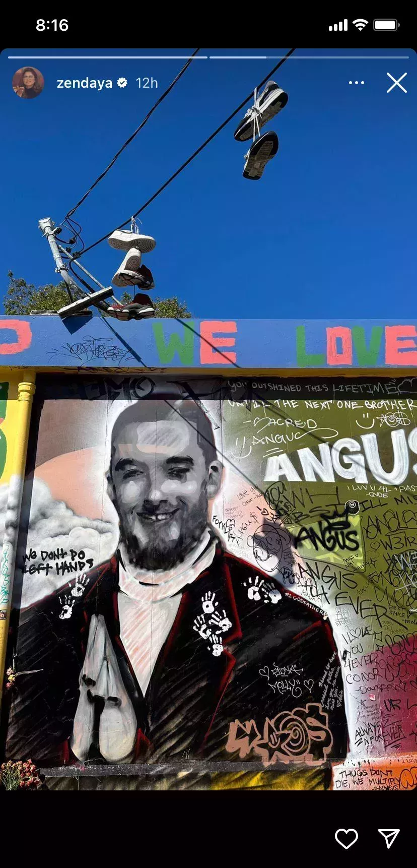 Zendaya publicó un hermoso mural de Angus Cloud en honor a su difunto coprotagonista