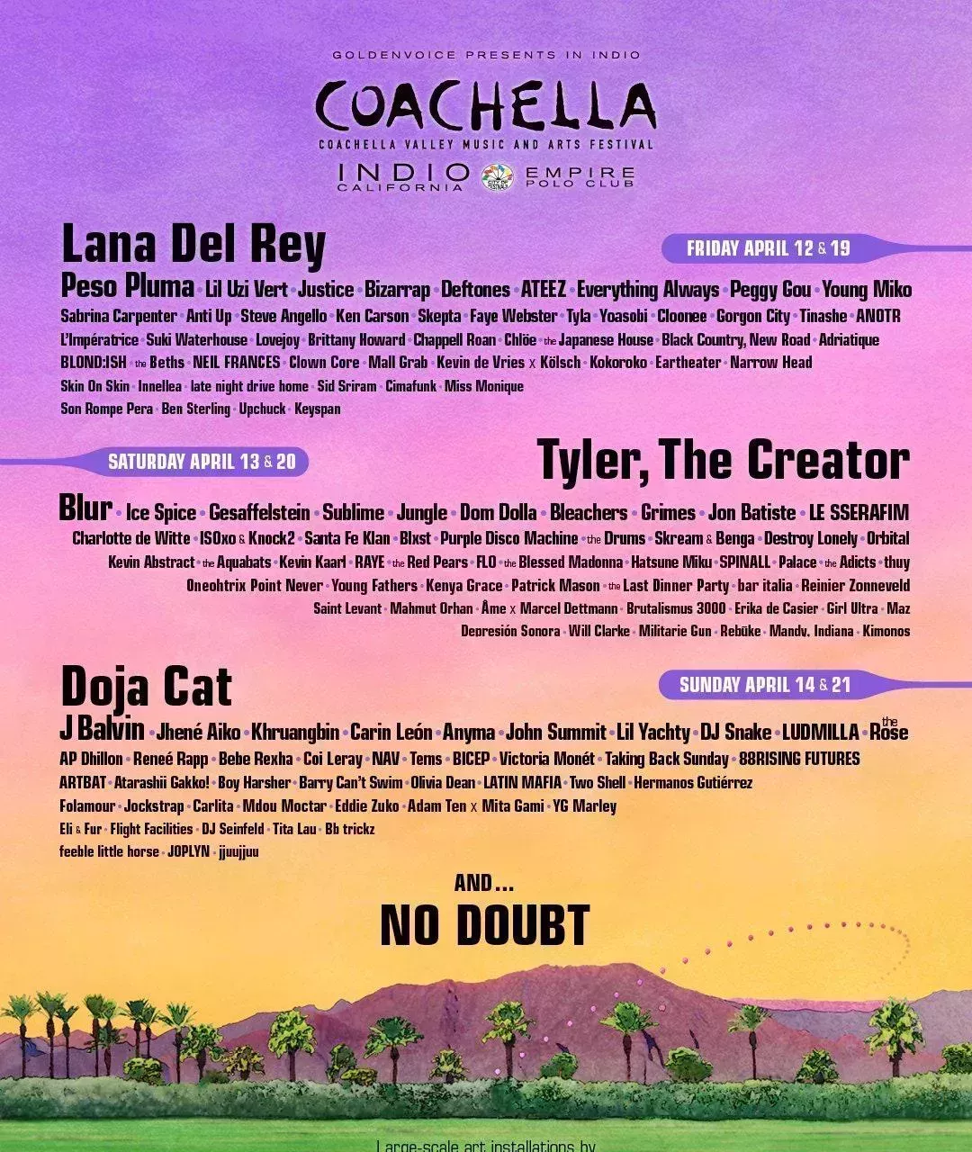 Lana Del Rey, Doja Cat y Tyler, The Creator serán los cabezas de cartel de Coachella 2024