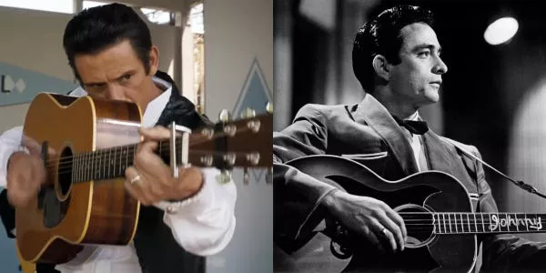 Holbrook, left, in "A Complete Unknown" and Cash, right, in 1957.